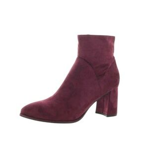NWT Marc Fisher Dyvine Ankle Boots Burgundy Faux Suede Block Heel Size 8.5